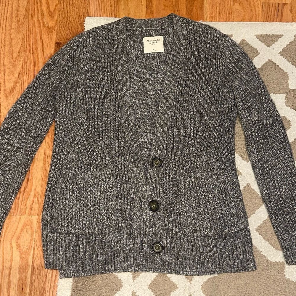 Chunky Abercrombie oversized cardigan sweater long grey knit - women’s medium - Picture 2 of 7